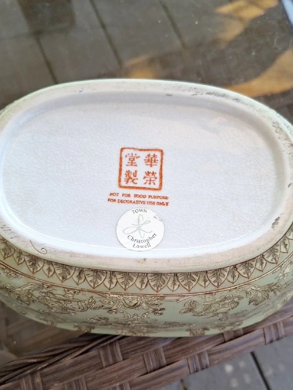 Vintage Porcelain footbath planter, classical Chinoiserie toile design